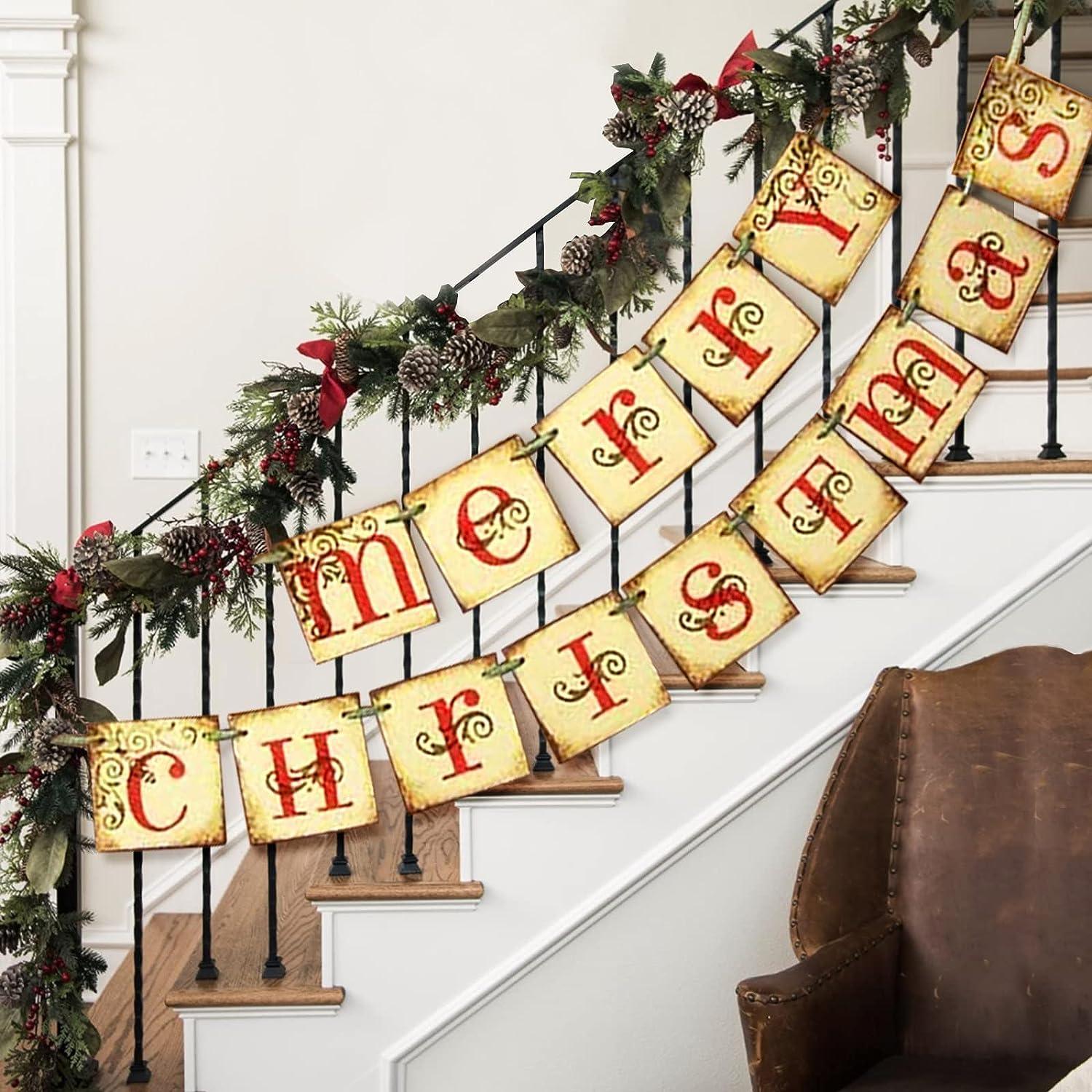 Vintage Merry Christmas Banner - Retro Nostalgic Traditional Old Fashioned Victorian Xmas Holiday Decor for Farmhouse - Hibrides