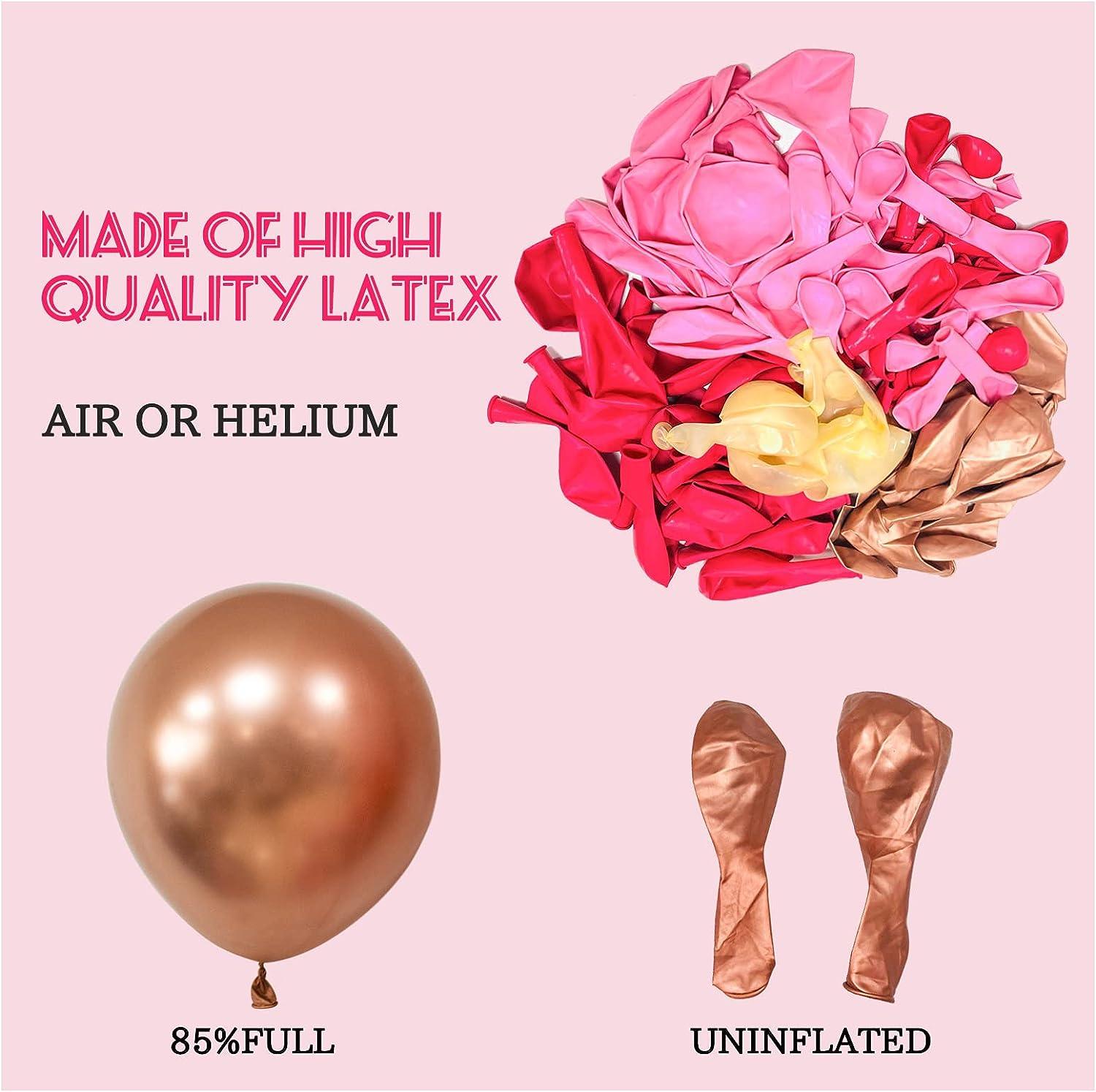 142pcs Hot Pink Rose Gold Balloons with Confetti Balloons for Girl's Birthday Bridal Baby Shower - Hibrides