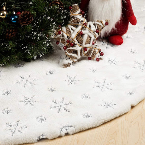 Christmas Tree Skirt - 48 inches Large White Luxury Faux Fur Tree Skirt Christmas Decorations Holiday Thick Plush Tree Xmas Ornaments - Hibrides