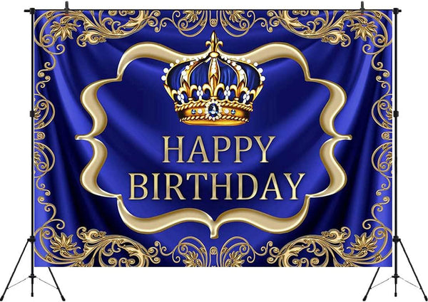 Royal Blue and Gold Happy Birthday Backdrop 7x5ft Little Baby Boy Prince King Crown Photography Background - Hibrides