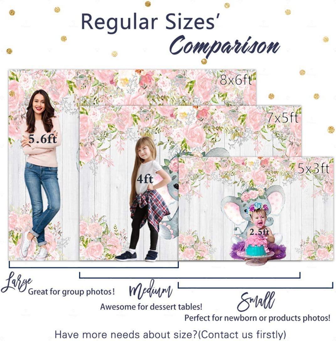 7x5ft Rustic White Wood Elephant Backdrop Supplies for Baby Shower Pink Floral It's a Girl Newborn Kids Birthday Party Decorations - Hibrides
