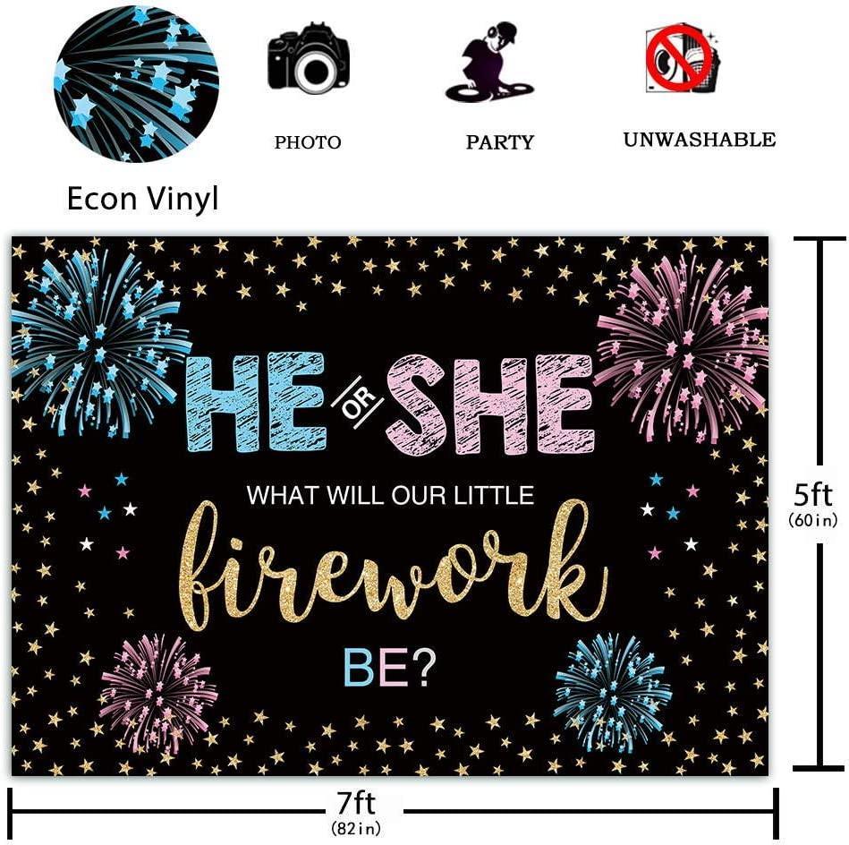 7x5FT Gender Reveal Backdrop He or She Party Fourth of July Blue or Pink Boy or Girl Banner Decoration - Hibrides