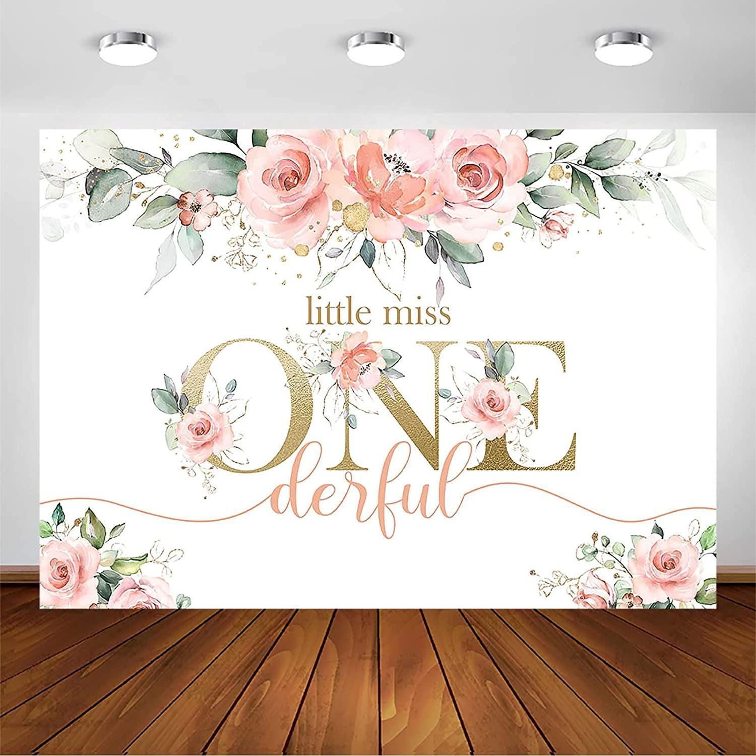 Blush Pink Floral 1st Birthday Party Backdrop for Girl Miss Onederful Party Photography Background - Hibrides