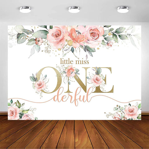 Blush Pink Floral 1st Birthday Party Backdrop for Girl Miss Onederful Party Photography Background - Hibrides