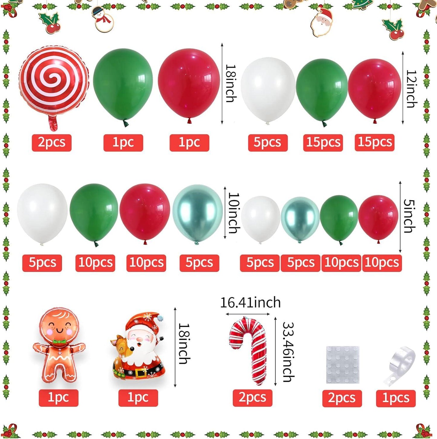103PCS Christmas Balloon Garland Arch Kit, Christmas Balloon Arch with Metallic Green Red White Christmas Latex Balloons Snowflake Santa Christmas - Hibrides