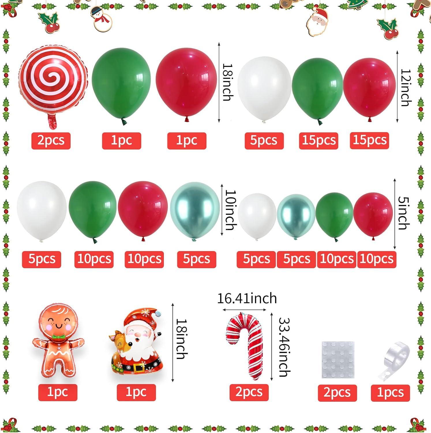 103PCS Christmas Balloon Garland Arch Kit, Christmas Balloon Arch with Metallic Green Red White Christmas Latex Balloons Snowflake Santa Christmas - Hibrides