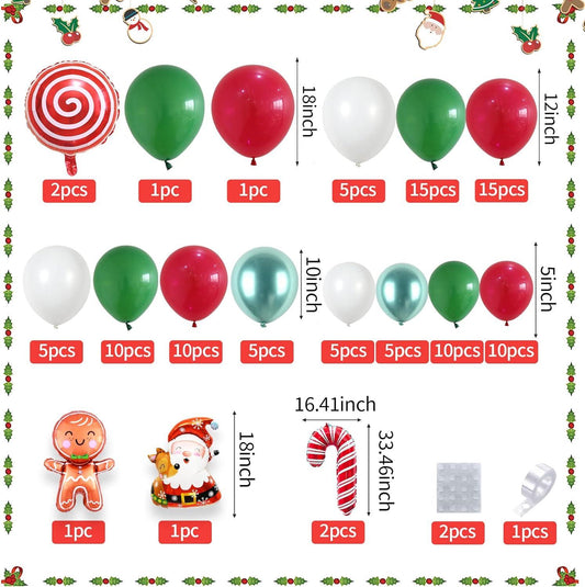 103PCS Christmas Balloon Garland Arch Kit, Christmas Balloon Arch with Metallic Green Red White Christmas Latex Balloons Snowflake Santa Christmas - Hibrides
