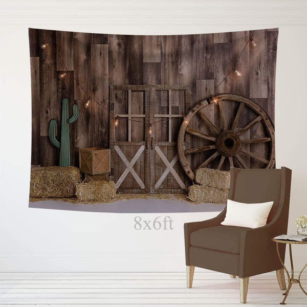 7x5ft Cowboy Backdrop for Photography Vintage Wild West Wooden House Barn Door Kids Baby Shower Birthday - Hibrides