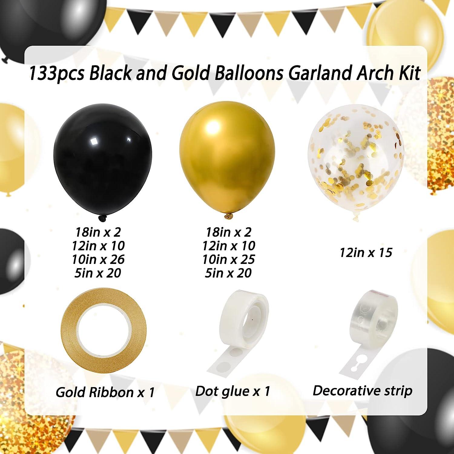 133pcs Black and Gold Balloons Garland Arch Kit, Black Metal Gold and Metallic Confetti Gold Balloons for Graduation Party Baby Shower - Hibrides