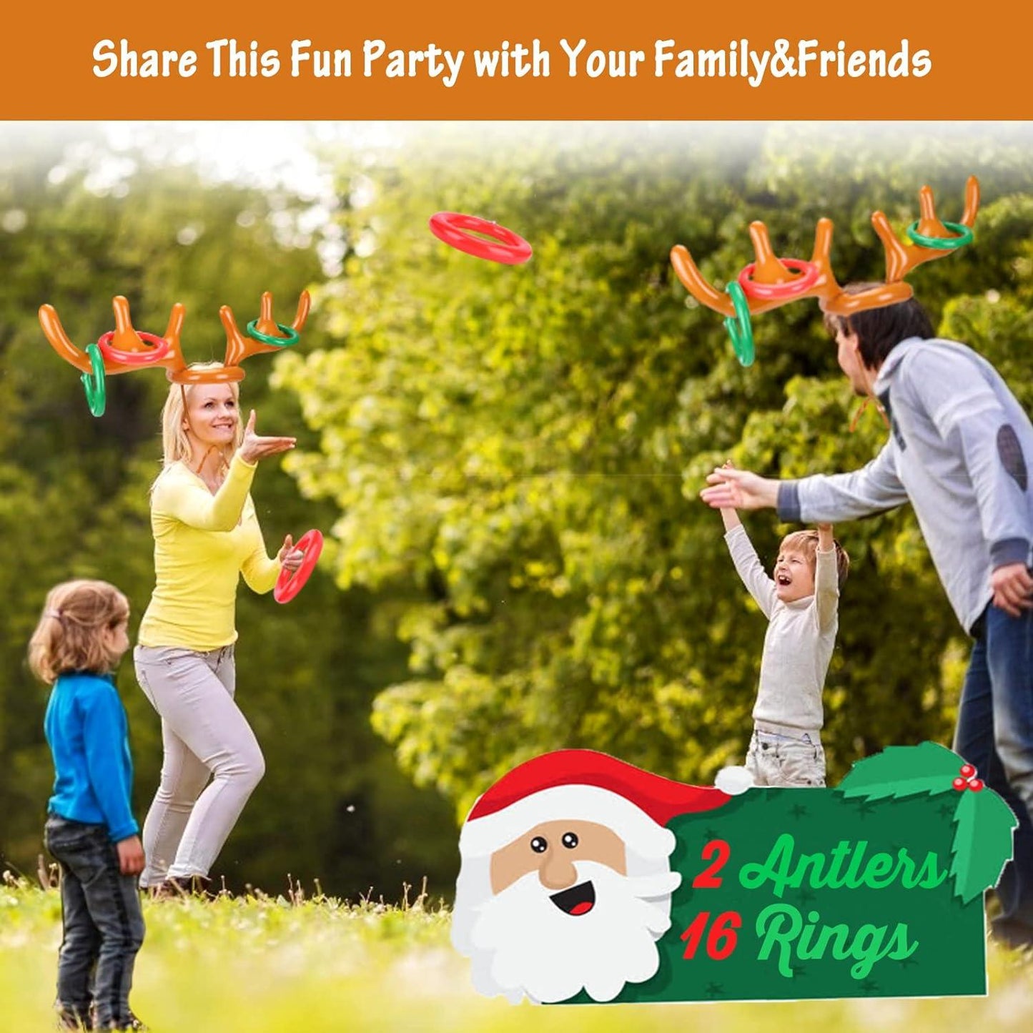 2 Packs Inflatable Reindeer Antler Ring Toss Game for Christmas Party Supplies Xmas Target Game - Hibrides
