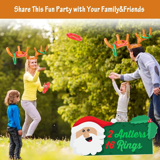 2 Packs Inflatable Reindeer Antler Ring Toss Game for Christmas Party Supplies Xmas Target Game - Hibrides