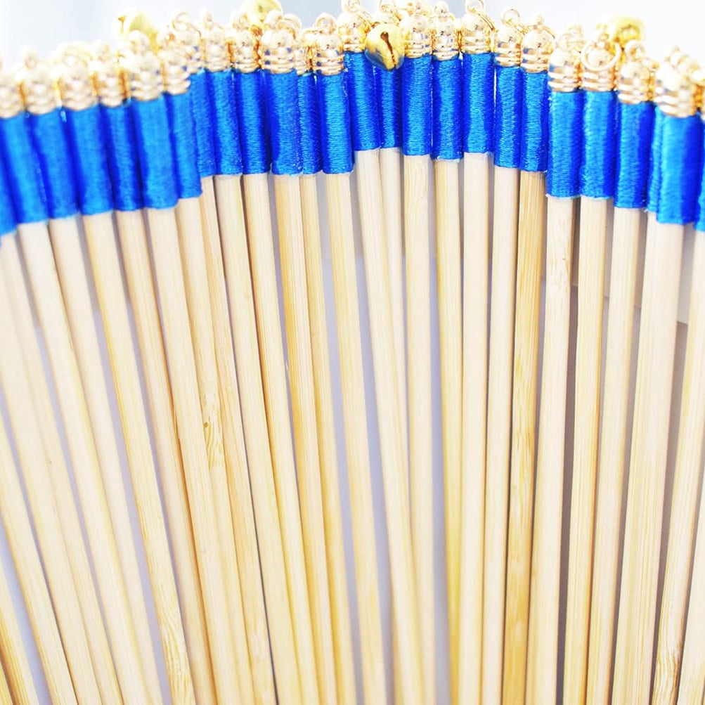 Handmade Royal Blue and Aqua Lace Wedding Ribbon Wands with Gold Bells