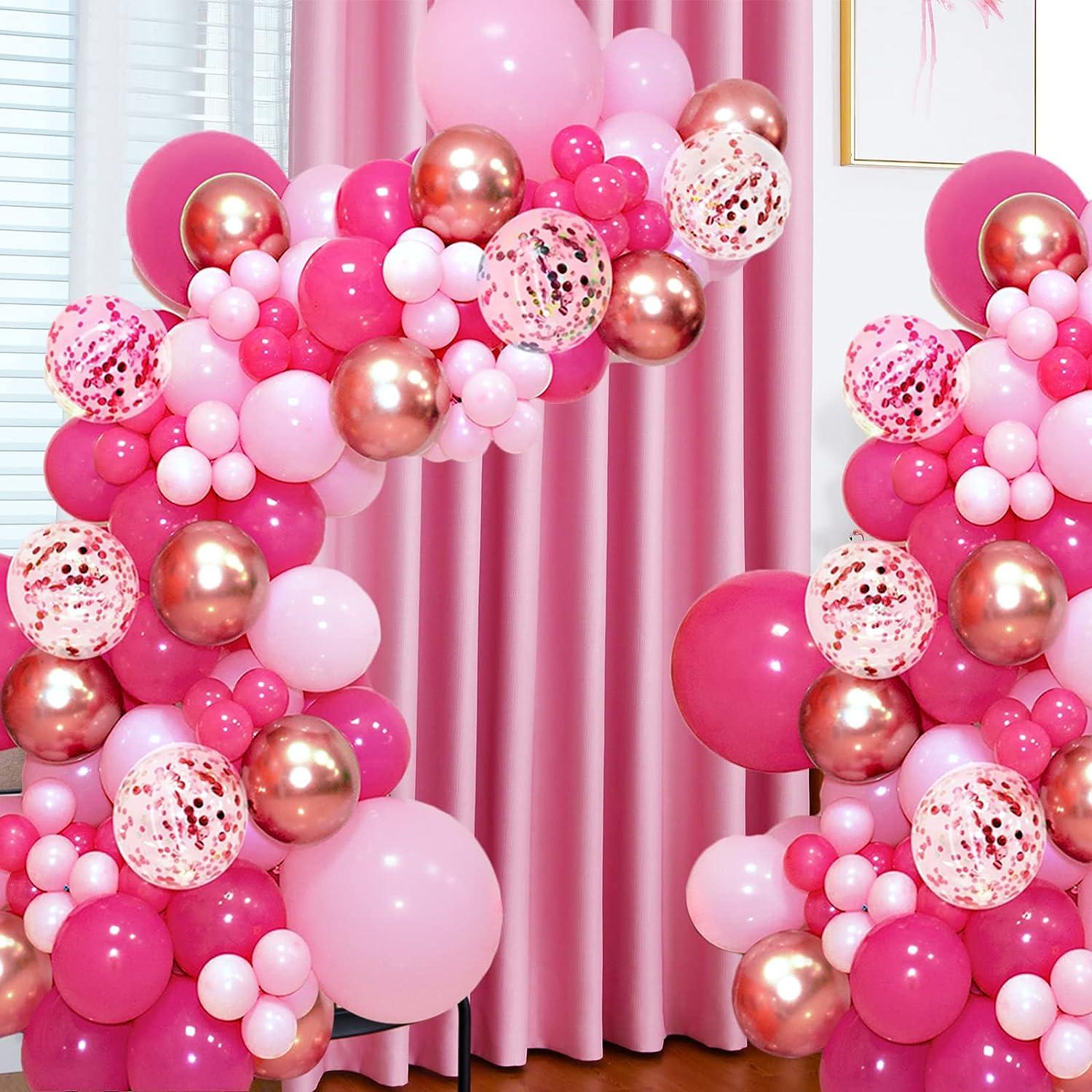 142pcs Hot Pink Rose Gold Balloons with Confetti Balloons for Girl's Birthday Bridal Baby Shower - Hibrides