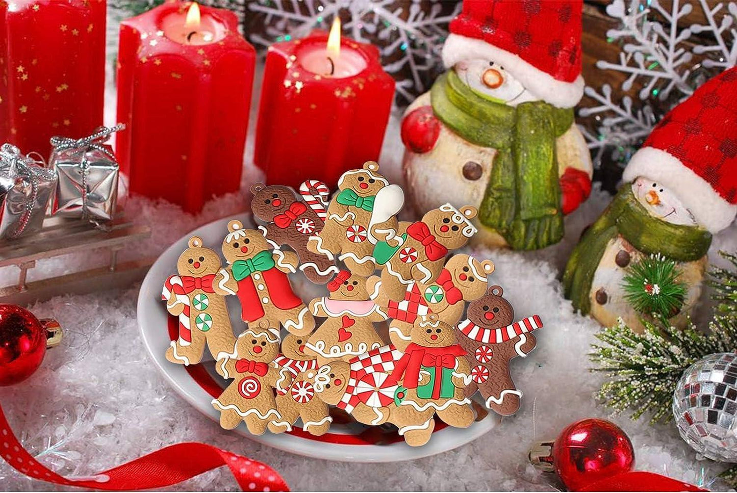 12pcs Gingerbread Man Ornaments for Christmas Tree Assorted Plastic Gingerbread Figurines Ornaments for Christmas Tree - Hibrides