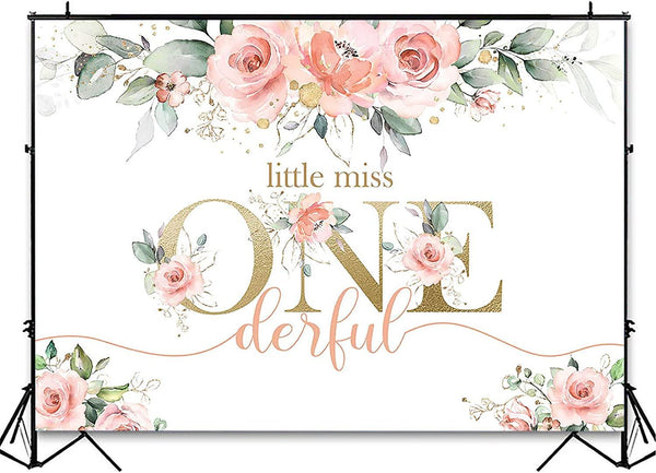 Blush Pink Floral 1st Birthday Party Backdrop for Girl Miss Onederful Party Photography Background - Hibrides