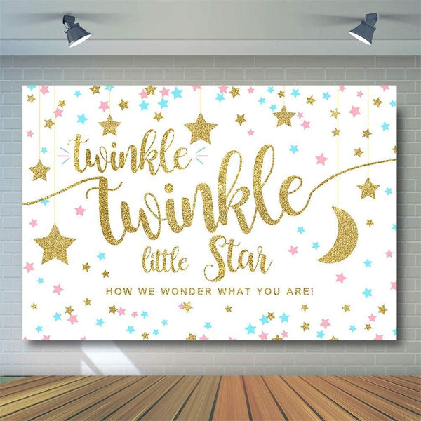 Twinkle Twinkle Little Star Gender Reveal Backdrop Pink Blue Gold Star Party Decorations - Hibrides