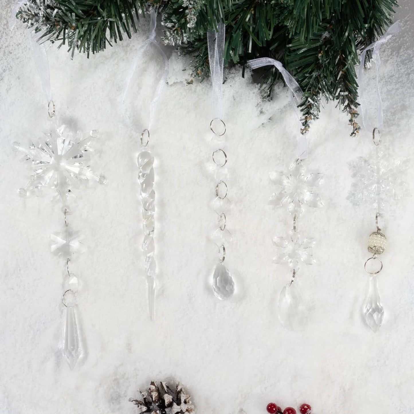 18pcs Christmas Tree Decoration Crystal Ornaments - Hanging Acrylic Christmas Snowflake Icicle Drop Crystal Ornaments for Christmas Tree - Hibrides