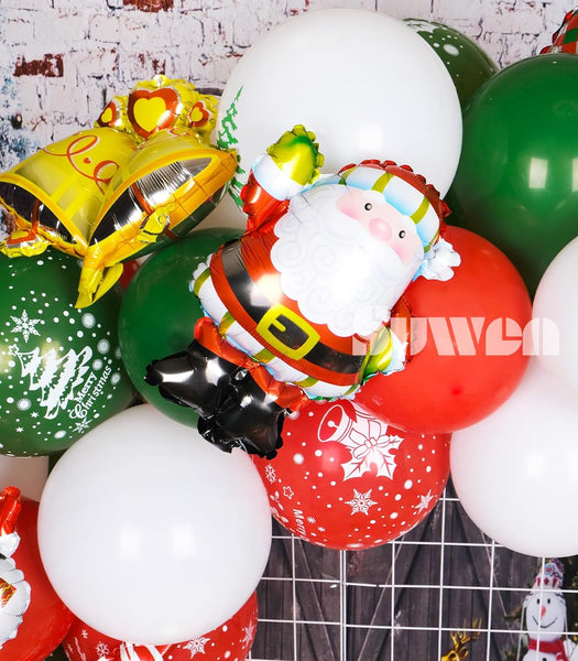 55PCS Christmas Balloon Garland Kit with Merry Christmas Alphabet 3D Tree Deer Santa Gift Box Bell Candy Cane Star Foil Balloons