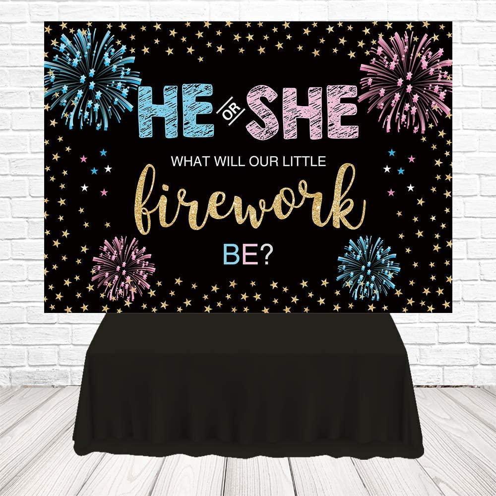 7x5FT Gender Reveal Backdrop He or She Party Fourth of July Blue or Pink Boy or Girl Banner Decoration - Hibrides