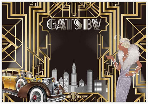 Gatsby Themed Backdrop for Celebration Retro Roaring 20's 20s Party Art Decor Happy 1st Birthday Wedding Decoration Pictures Background Supplies Photo Booth Prop - Hibrides
