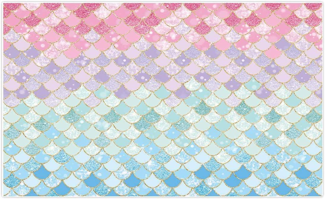 7x5ft Soft Fabric Pastle Mermaid Scales Backdrop for Photography Pictures Girls Birthday Party - Hibrides