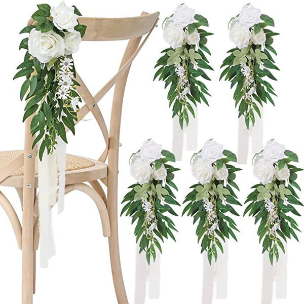 Set of 6 Pew Flowers for Wedding Aisle Decorations with Artificial Flowers for Wedding Reception - Hibrides