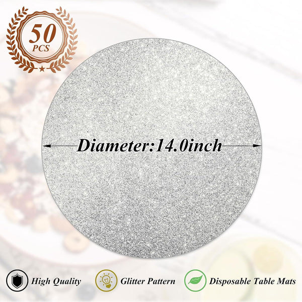 50 Pieces Reusable Glitter Place Mats Sparkle 14'' Round Table Mats for Wedding, Home Dining Tableware