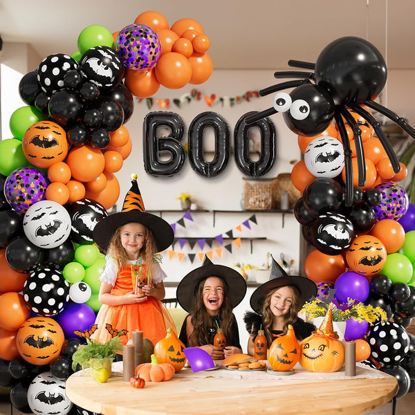 117pcs Halloween Balloon Garland Arch kit with Spider Balloons Black Orange Purple Fruit Green Confetti Balloons - Hibrides