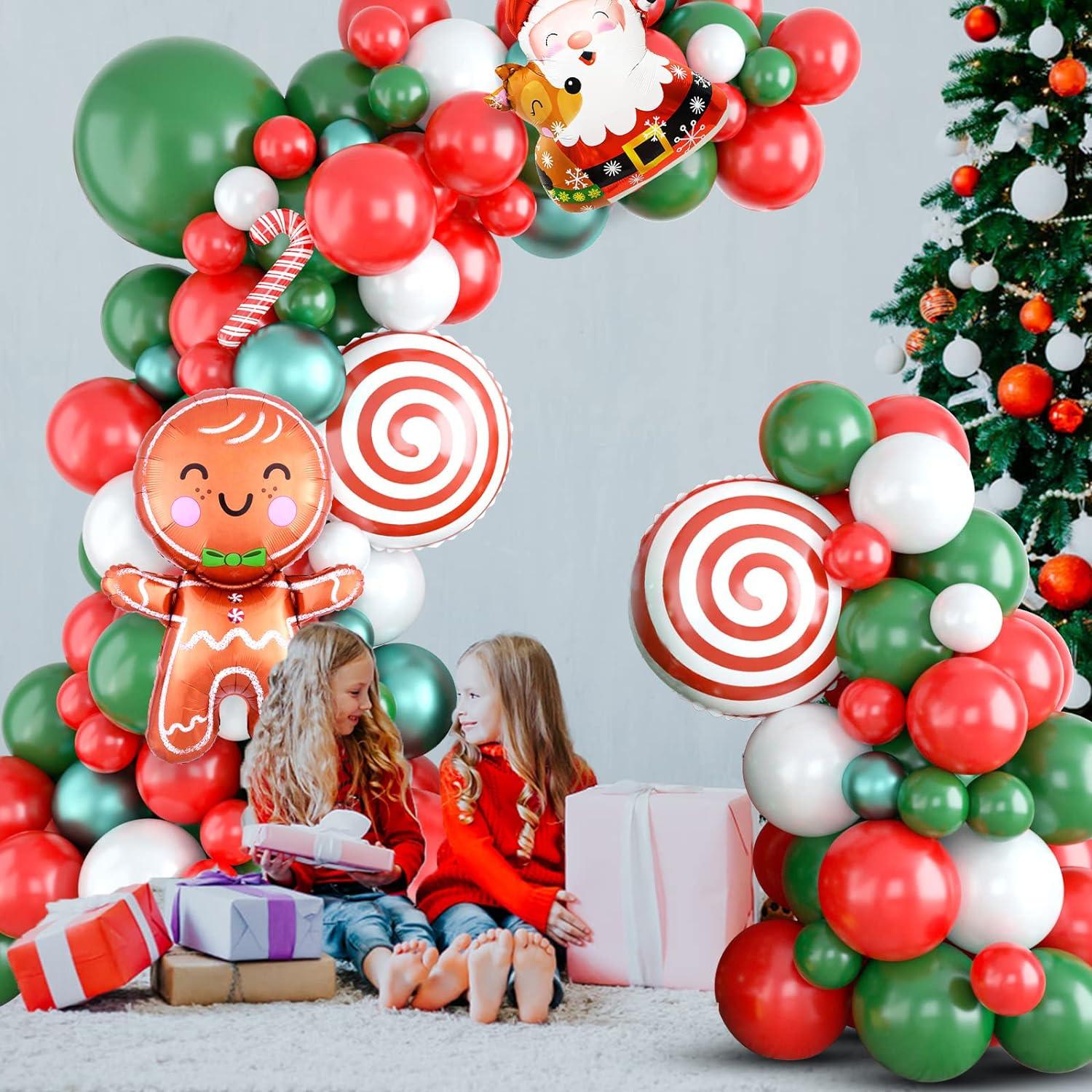 103PCS Christmas Balloon Garland Arch Kit, Christmas Balloon Arch with Metallic Green Red White Christmas Latex Balloons Snowflake Santa Christmas - Hibrides