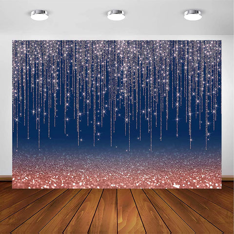 Rose Gold and Navy Glitter Sparkle Backdrop for Adult Kids Bday Party Decorations Photography Background - Hibrides