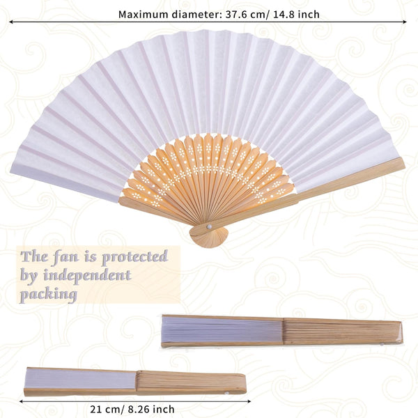  Bamboo Folding White Paper Hand Fan White for Wedding Party 2