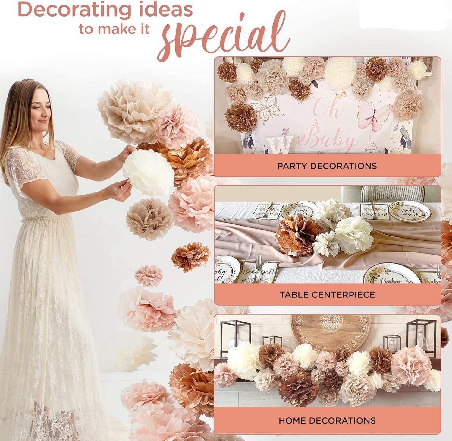 20Pcs Party Tissue Paper Pom Poms Set - Blush Pink Tissue Paper Flowers Decorations, Boho Birthday Party, Bachelorette, Bridal Shower Decorations, Wedding, Baby Shower Decor - Hibrides