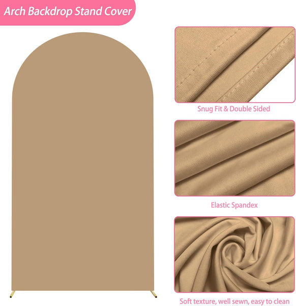 Khaki Spandex Fitted Arch Cover for Round Top Chiara Backdrop Stand Covers for Wedding Birthday Party Decoration