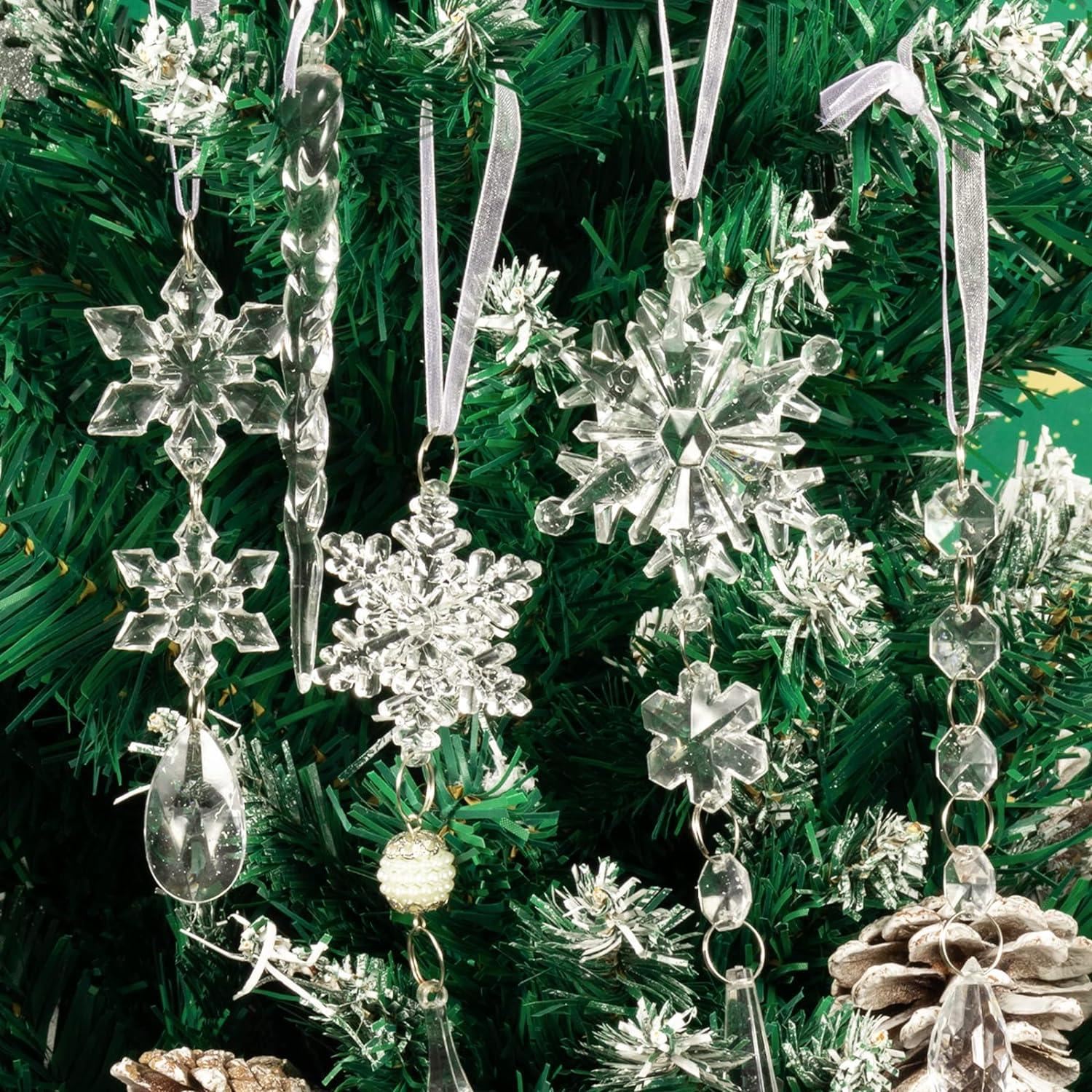18pcs Christmas Tree Decoration Crystal Ornaments - Hanging Acrylic Christmas Snowflake Icicle Drop Crystal Ornaments for Christmas Tree - Hibrides
