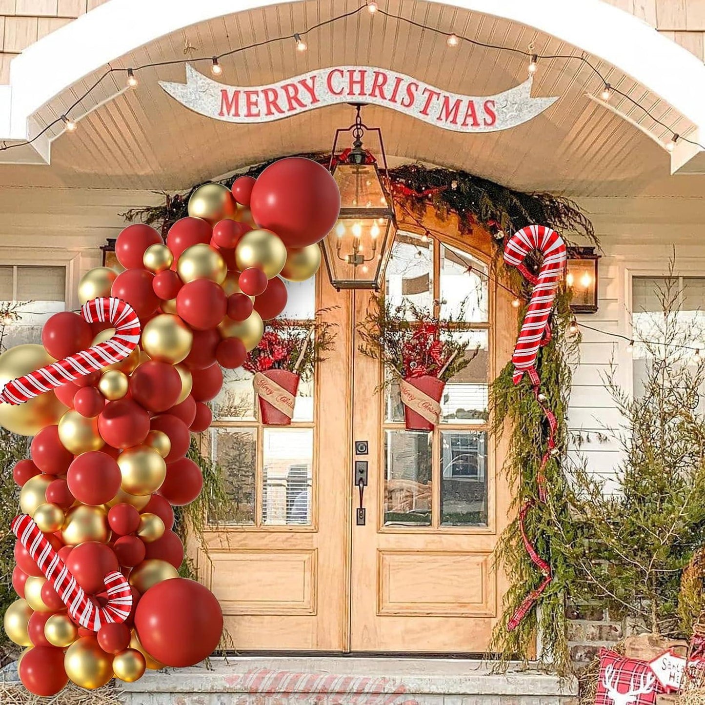 120PCS Christmas Balloons Garland Arch Kit Red and Gold Balloons Pack With Christmas Candy Cane - Hibrides