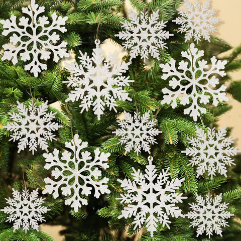 36pcs Christmas White Snowflake Ornaments Plastic Glitter Snow Flakes Ornaments for Winter Christmas Tree Decorations - Hibrides