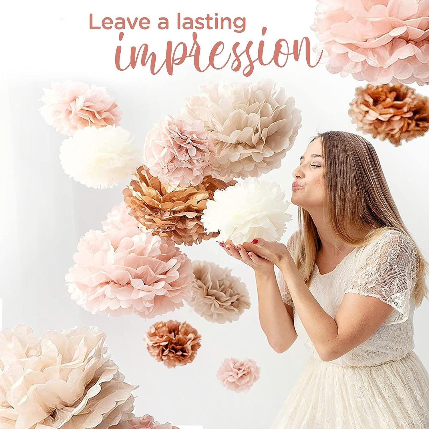 20Pcs Party Tissue Paper Pom Poms Set - Blush Pink Tissue Paper Flowers Decorations, Boho Birthday Party, Bachelorette, Bridal Shower Decorations, Wedding, Baby Shower Decor - Hibrides