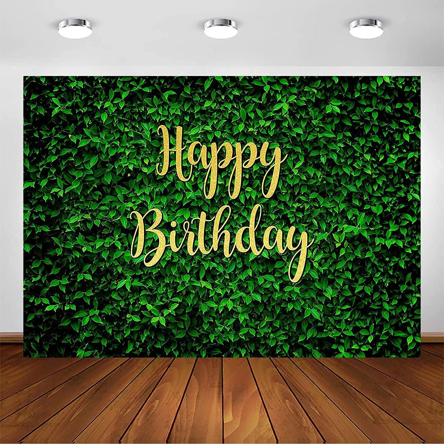 Green Leaves Happy Birthday Backdrop for Jungle Safari Party Decorations Photography Background - Hibrides