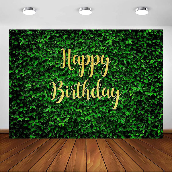 Green Leaves Happy Birthday Backdrop for Jungle Safari Party Decorations Photography Background - Hibrides