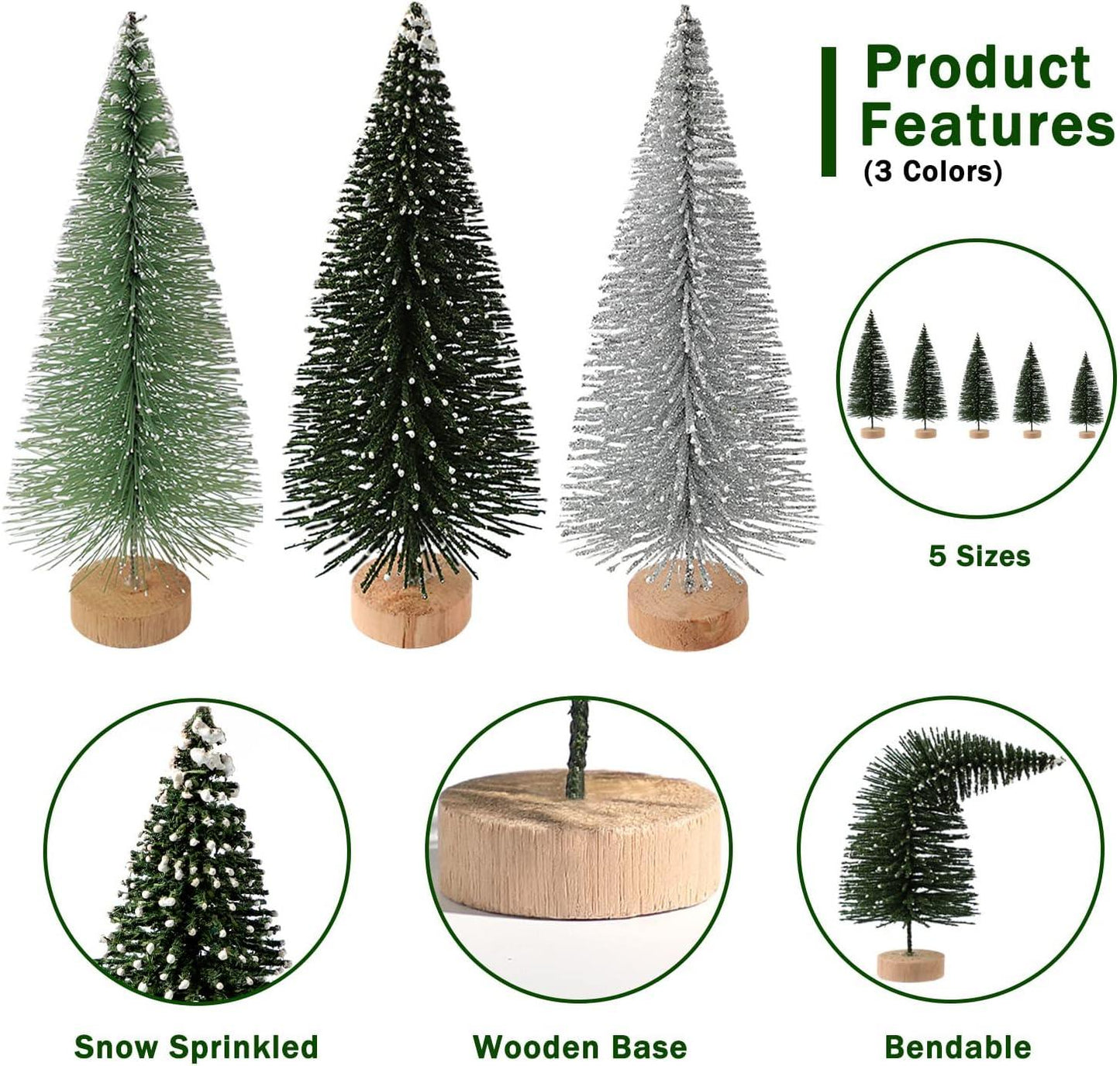 30pcs Mini Christmas Trees- Artificial Christmas Tree Christmas with 5 Sizes Snow Trees with Wooden Base for Christmas - Hibrides