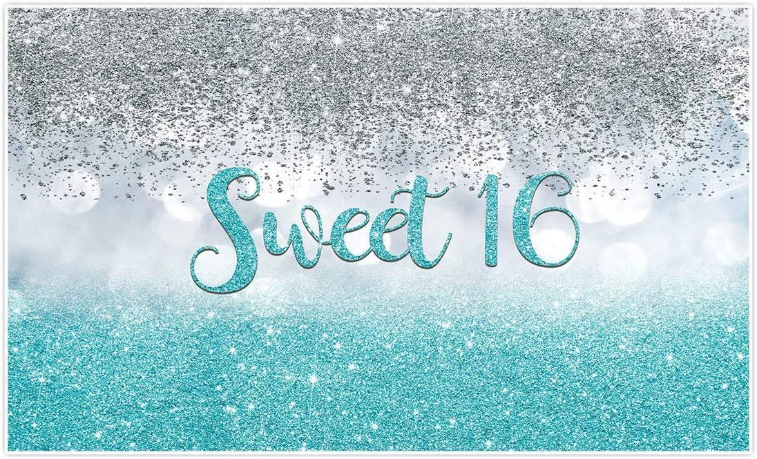 Sweet 16 Silver Blue Bokeh Glitter Backdrop 7x5ft for Girls Happy 16th Birthday Party Decorations - Hibrides