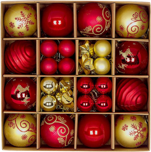44Pcs Rose and Gold Christmas Tree Ornaments Christmas Balls Ornaments Set, Shatterproof Plastic Xmas Balls Set Festival Home Party Decors - Hibrides