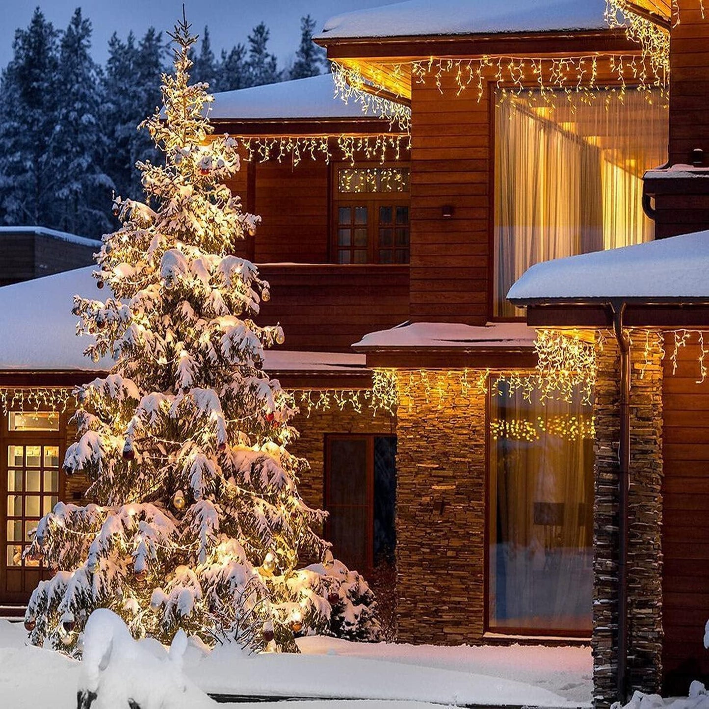 LED Icicle String Lights, Christmas Icicle Lights 16.4ft Window Curtain Starry Fairy Lights Plug in 8 Modes for Wedding Party - Hibrides