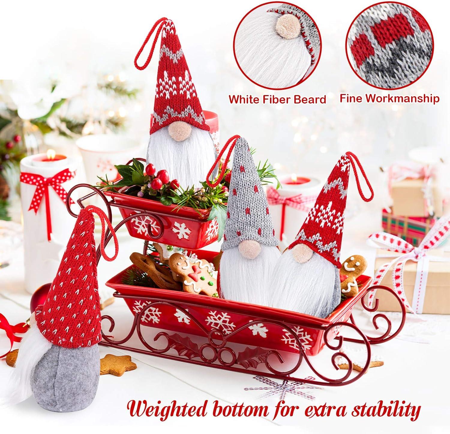 Set of 4 Gnome Christmas Ornaments, Handmade Swedish Gnomes Plush Scandinavian Santa Elf Table Ornaments Christmas Tree - Hibrides