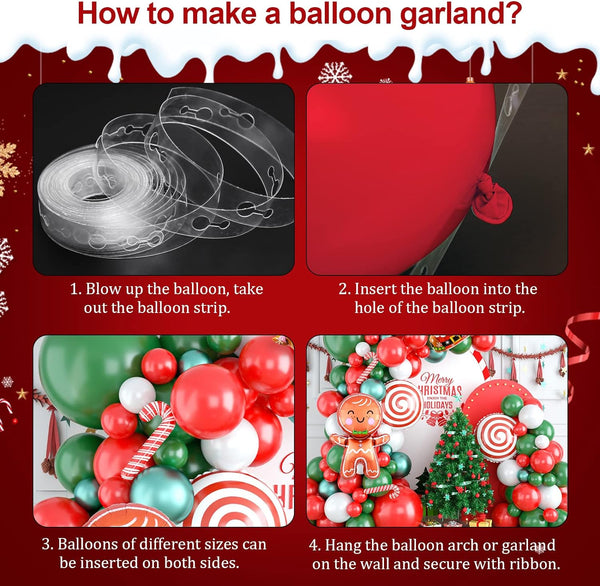 103PCS Christmas Balloon Garland Arch Kit, Christmas Balloon Arch with Metallic Green Red White Christmas Latex Balloons Snowflake Santa Christmas