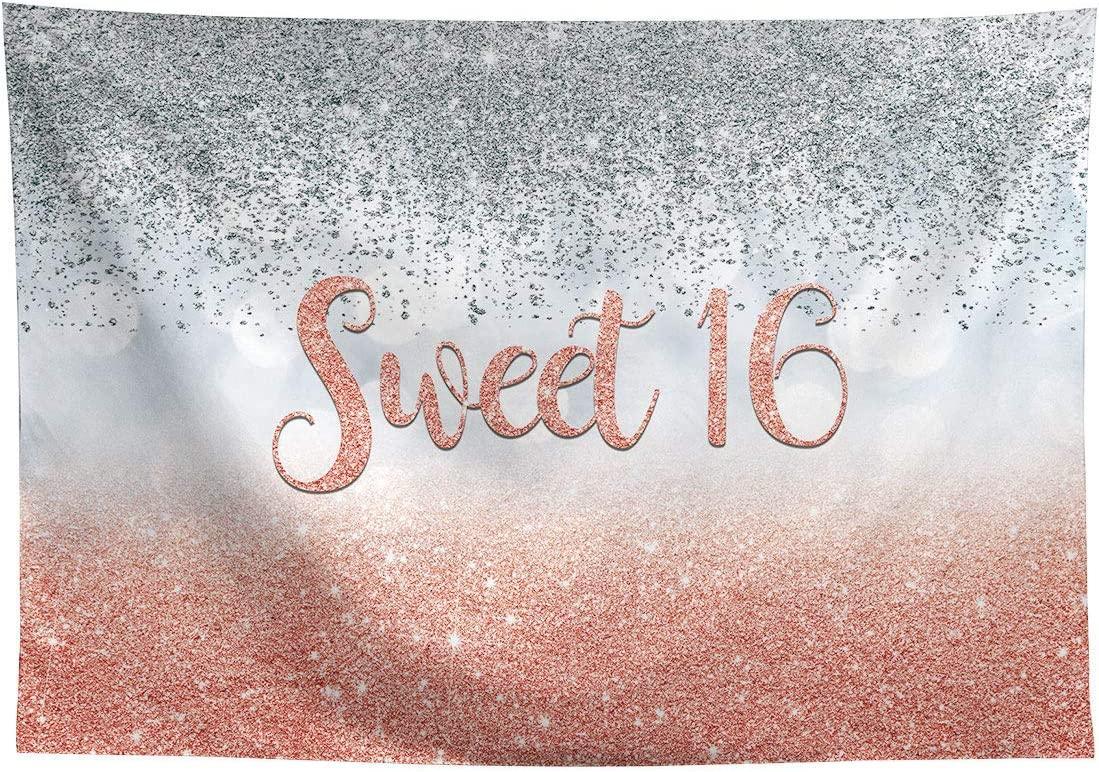 Sweet 16 Silver Blue Bokeh Glitter Backdrop 7x5ft for Girls Happy 16th Birthday Party Decorations - Hibrides