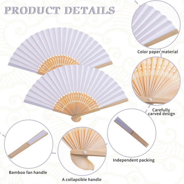  Bamboo Folding White Paper Hand Fan White for Wedding Party1 