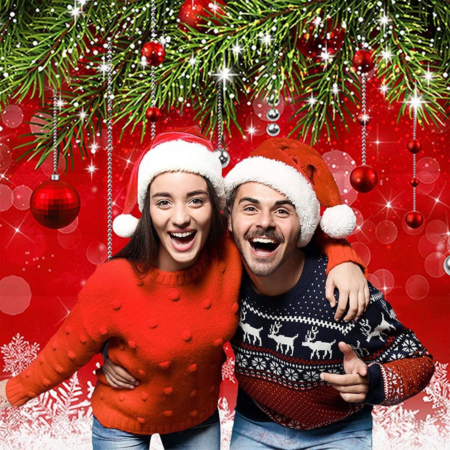 Fabric Snowflake Christmas Backdrop for Winter New Year Eve Photography Family Party Birthday Photo Booth Props - Hibrides