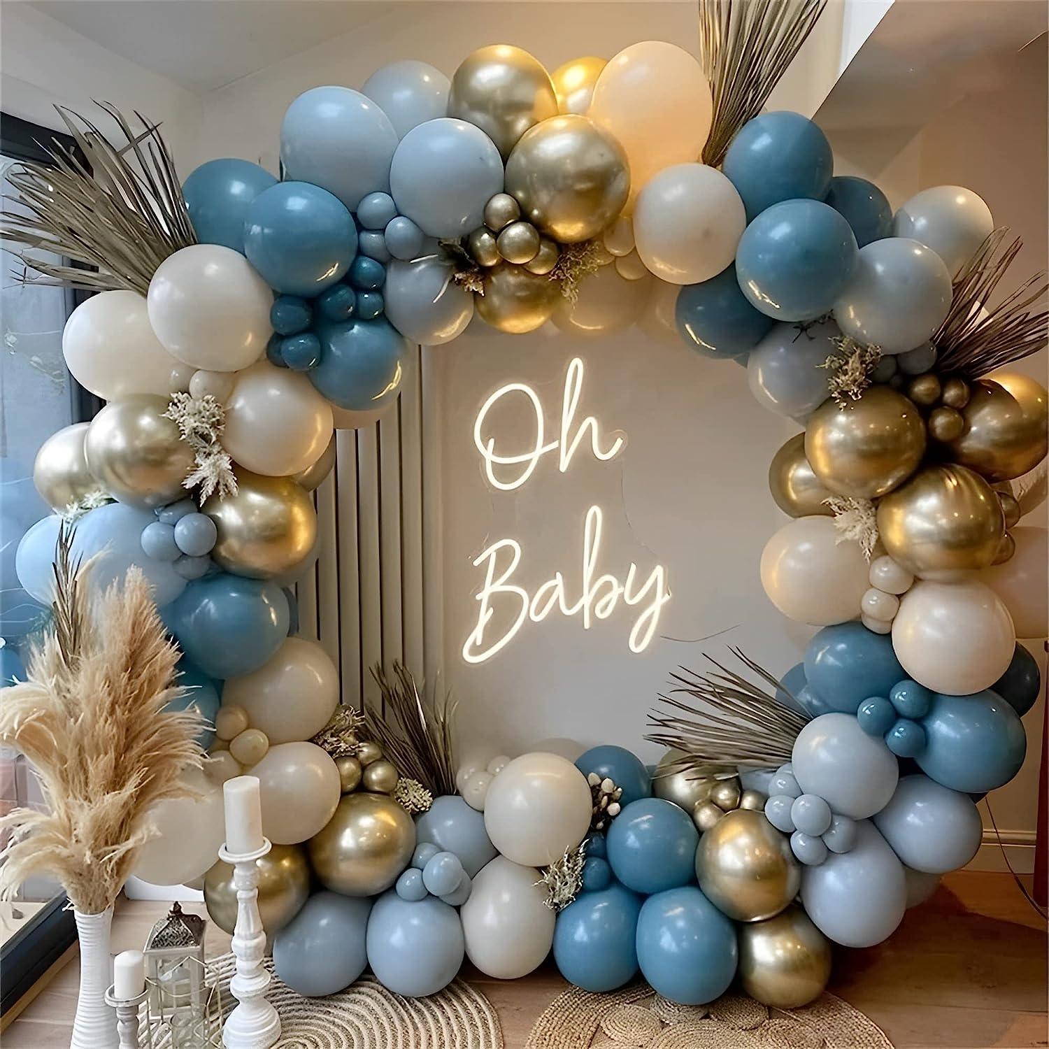 165pcs White Sand Pastel Macaron Blue Ocean Blue Chrome Gold Balloon Boho Baby Shower Wedding Boy Birthday Decoration - Hibrides