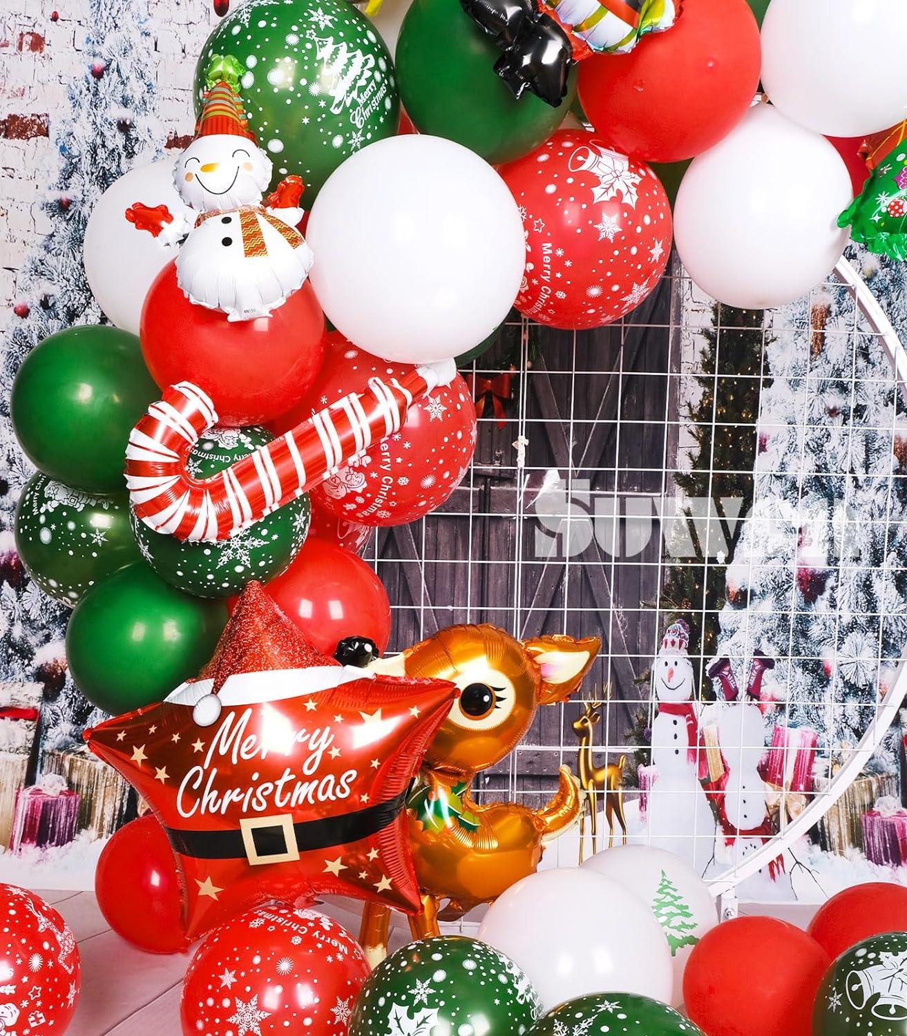 55PCS Christmas Balloon Garland Kit with Merry Christmas Alphabet 3D Tree Deer Santa Gift Box Bell Candy Cane Star Foil Balloons - Hibrides